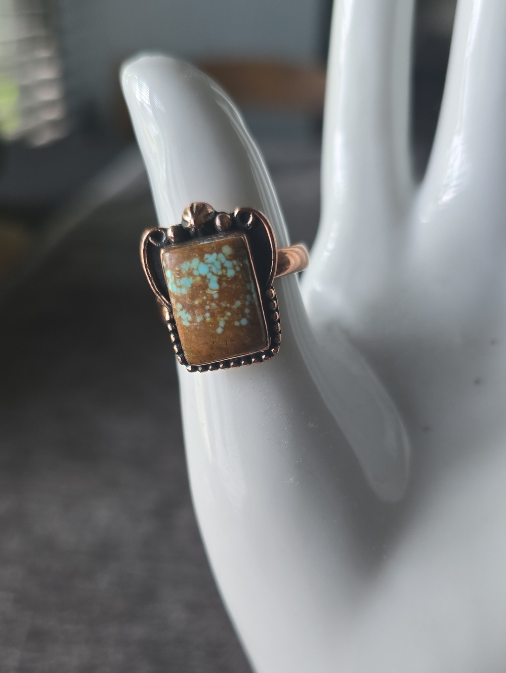 Copper Ring with Brown and Turquoise Matrix Stone~Adjustable